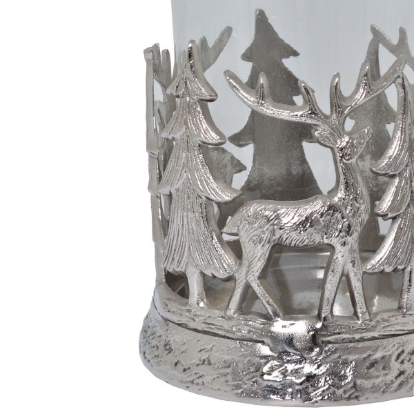 Silver Stag Scene Hurricane Lantern 4