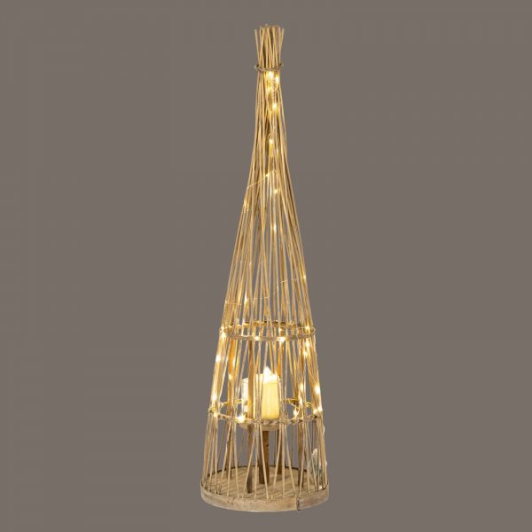 Small Conical Wicker Lantern With Glass Holder Led Lights 2