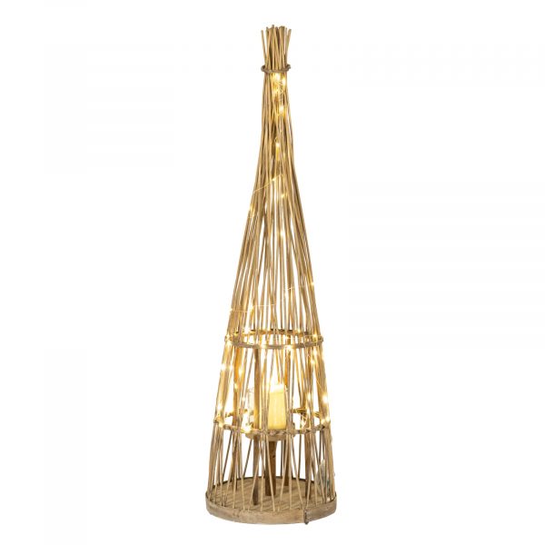 Small Conical Wicker Lantern With Glass Holder Led Lights 4