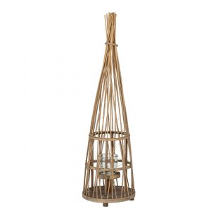 Small Conical Wicker Lantern With Glass Holder Led Lights 5