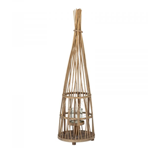Small Conical Wicker Lantern With Glass Holder Led Lights 5