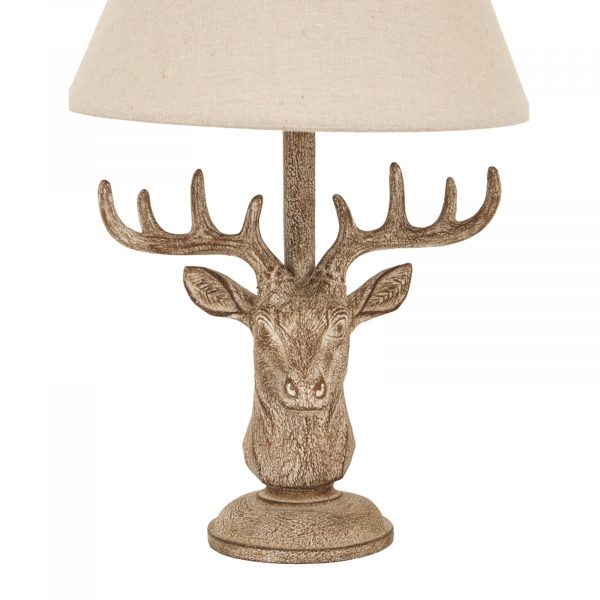 Stonewashed Stag Head Table Lamp With Linen Shade 2