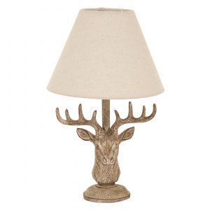 Stonewashed Stag Head Table Lamp With Linen Shade 3