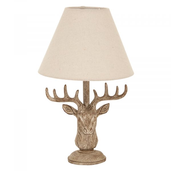 Stonewashed Stag Head Table Lamp With Linen Shade 3