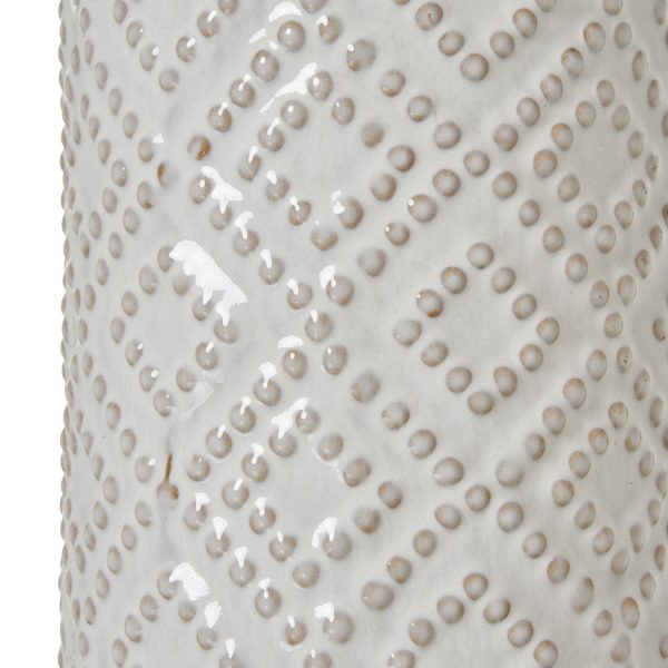 White Beaded Ceramic Lamp With Linen Shade 2