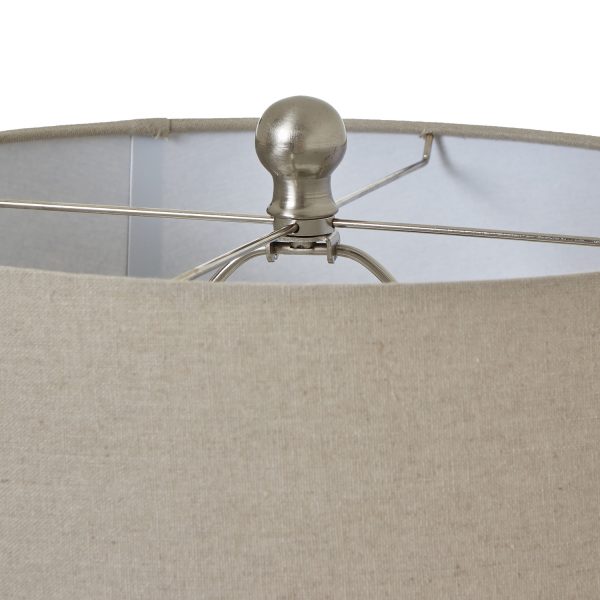 White Beaded Ceramic Lamp With Linen Shade 3