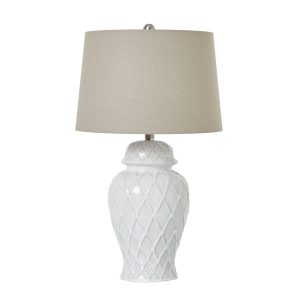 White Ceramic Ginger Jar Lamp With Linen Shade 5