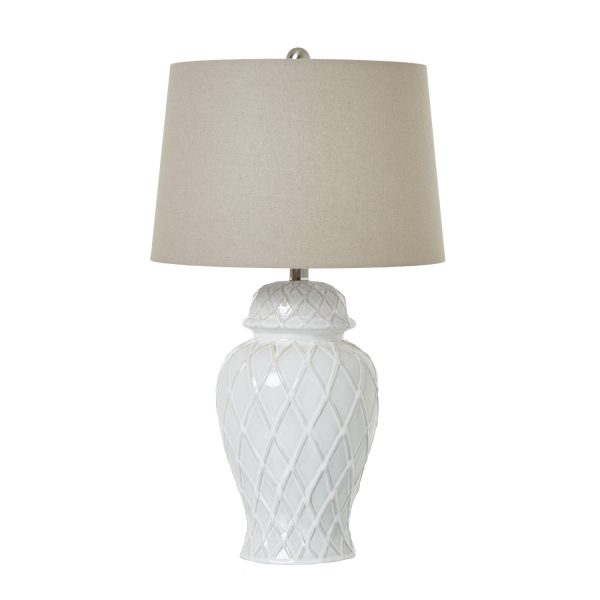 White Ceramic Ginger Jar Lamp With Linen Shade 5