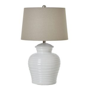 White Ceramic Pot Lamp With Linen Shade 4
