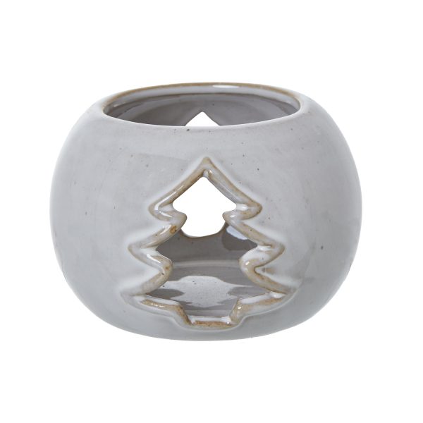 White Ceramic Tree Cut Out Round Tealight Holder 2