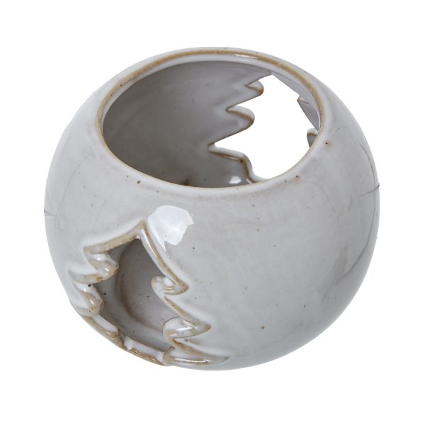 White Ceramic Tree Cut Out Round Tealight Holder