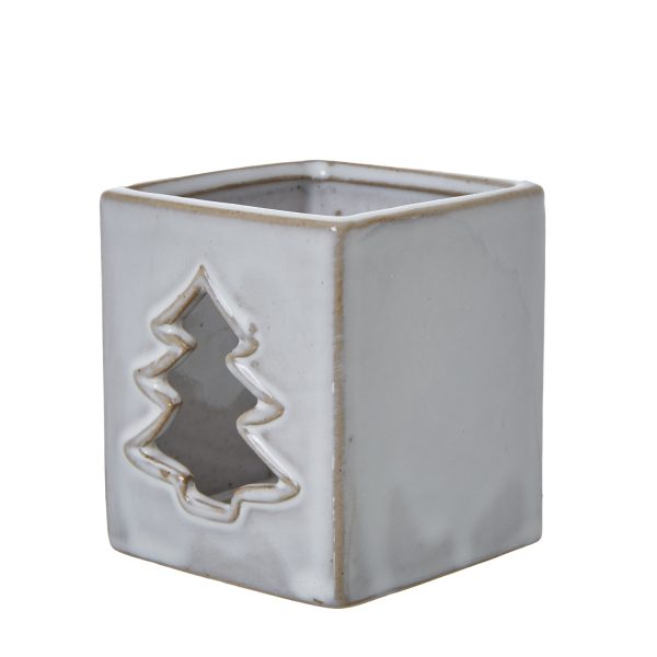 White Ceramic Tree Cut Out Square Tealight Holder 2