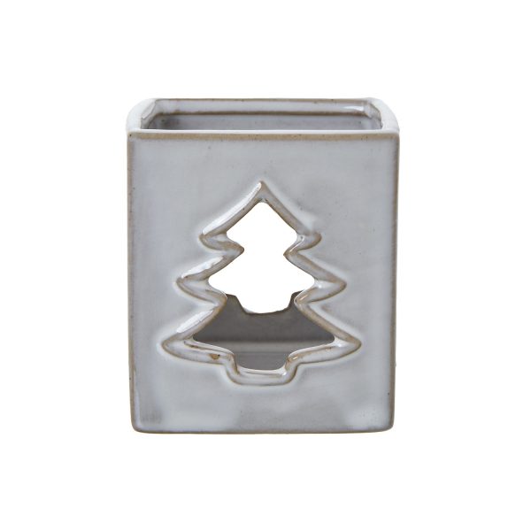 White Ceramic Tree Cut Out Square Tealight Holder 3