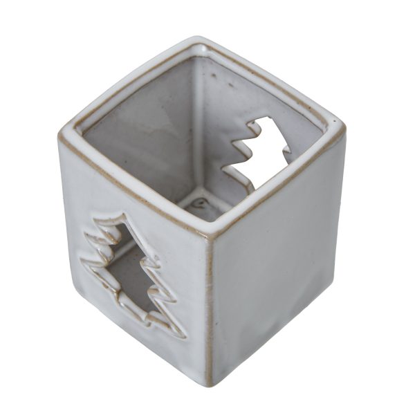 White Ceramic Tree Cut Out Square Tealight Holder