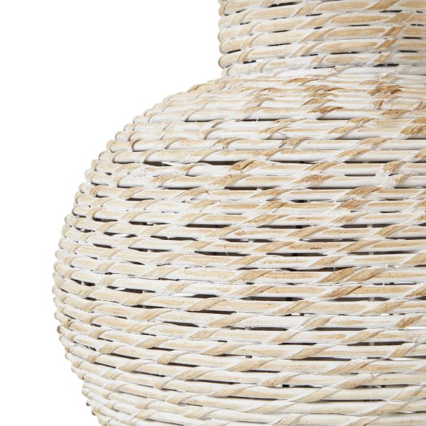 White Wash Bulbous Wicker Table Lamp With Linen Shade 2