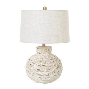 White Wash Bulbous Wicker Table Lamp With Linen Shade 4