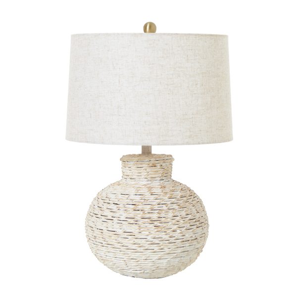 White Wash Bulbous Wicker Table Lamp With Linen Shade 4