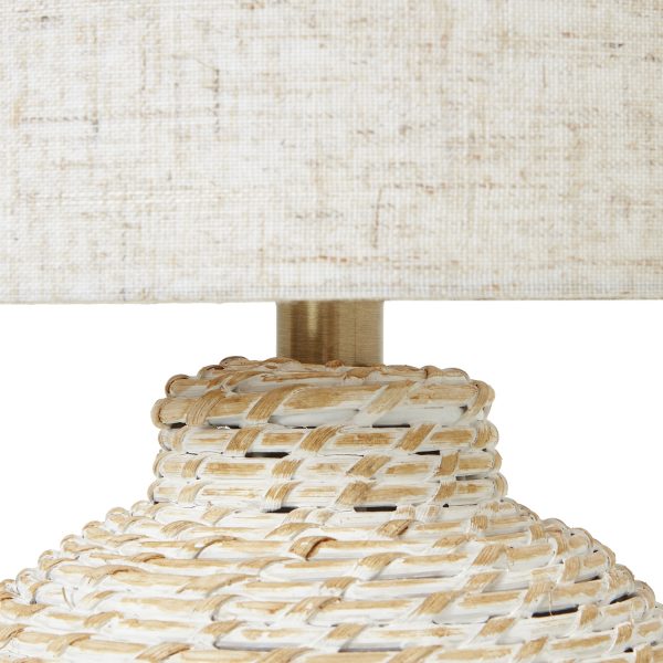 White Wash Small Bulbous Wicker Table Lamp With Linen Shade 2