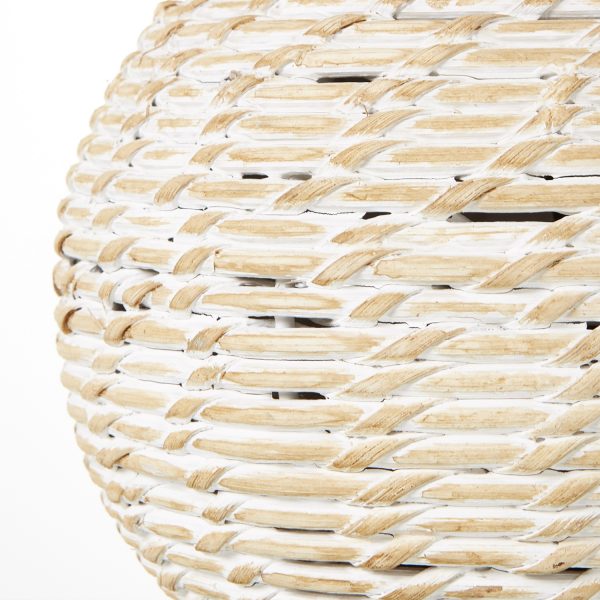 White Wash Small Bulbous Wicker Table Lamp With Linen Shade 3