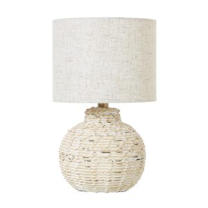 White Wash Small Bulbous Wicker Table Lamp With Linen Shade 4