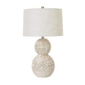 White Wash Wicker Globe Table Lamp With Linen Shade 4