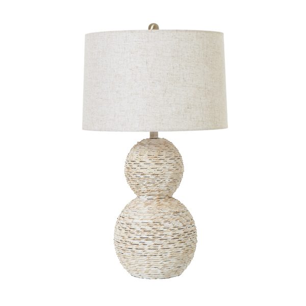 White Wash Wicker Globe Table Lamp With Linen Shade 4